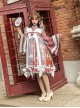 Chinese Style Chiffon Ruffled Pleats Sweet High Waist Tie Rope  Puppy Print Bow Knot Decoration Classic Lolita OP Dress Set