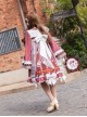 Chinese Style Chiffon Ruffled Pleats Sweet High Waist Tie Rope  Puppy Print Bow Knot Decoration Classic Lolita OP Dress Set