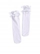 Solid Color Double Layer Pleats Lace Hollow Net Bow Knot Sweet Elastic Female Socks