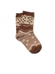 Autumn Winter Brown Polka Dots Pattern Print Heart Shape Lolita Short Socks