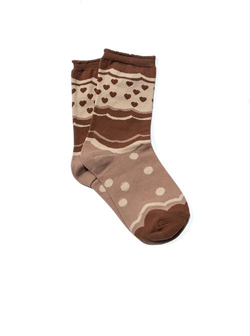 Autumn Winter Brown Polka Dots Pattern Print Heart Shape Lolita Short Socks