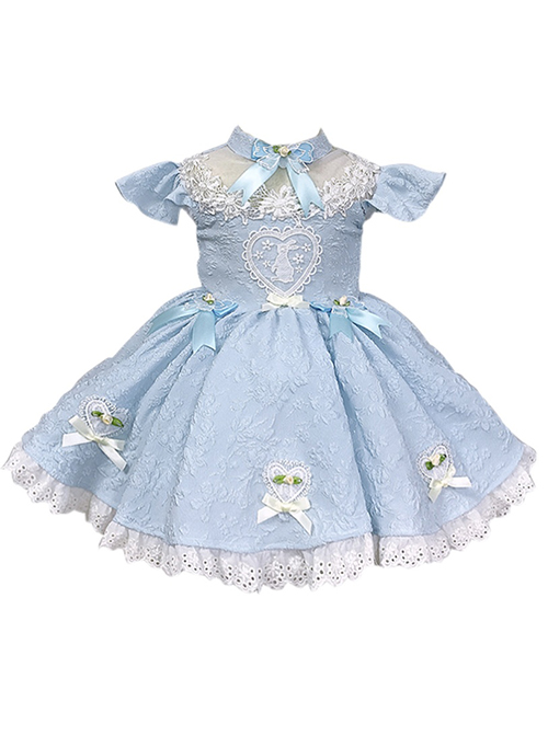 Heart Shape Jacquard Little Rabbit Embroidery Cute Bows Children Sweet Lolita Kids Princess Sleeveless Dress