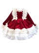 Red Velvet Crinkled Puff Lace Double Layer Hem Lace Jacquard Trim Children Classic Lolita Long Sleeve Kids Dress
