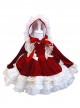 Red Velvet Crinkled Puff Lace Double Layer Hem Lace Jacquard Trim Children Classic Lolita Long Sleeve Kids Dress