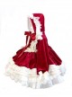 Red Velvet Crinkled Puff Lace Double Layer Hem Lace Jacquard Trim Children Classic Lolita Long Sleeve Kids Dress