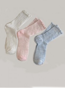 Solid Color Hollow Mesh Ruffle Design Comfortable Breathable Summer Classic Lolita Short Socks