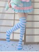 Classic Two-Color Splicing Stripe Cat Paw Print Decoration Lolita Long Socks