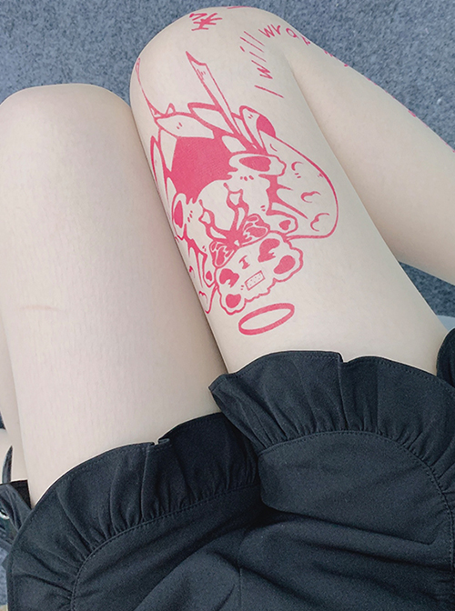 Bear Print Tattoo Character Print Summer Sexy Ultra-Thin Lolita Pantyhose