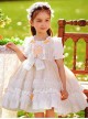 Cute Small Pink Flowers Pleated Lace Bow Knots Decoration Children Classic Lolita Kids Short Sleeve Dress