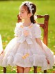 Cute Small Pink Flowers Pleated Lace Bow Knots Decoration Children Classic Lolita Kids Short Sleeve Dress