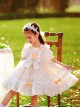 Cute Small Pink Flowers Pleated Lace Bow Knots Decoration Children Classic Lolita Kids Short Sleeve Dress