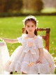 Cute Small Pink Flowers Pleated Lace Bow Knots Decoration Children Classic Lolita Kids Short Sleeve Dress