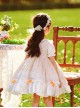 Cute Small Pink Flowers Pleated Lace Bow Knots Decoration Children Classic Lolita Kids Short Sleeve Dress