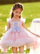 Chiffon Double Pleated Hem Decorative Floral Lace Blue Bow Knot Children Classic Lolita Kids Sleeveless Dress