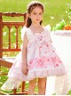 Pink Sweet Graphic-Print Heart Shape Design Jacquard Embroidered Crinkled Lace Children Lolita Kids Sleeveless Dress