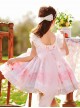 Pink Sweet Graphic-Print Heart Shape Design Jacquard Embroidered Crinkled Lace Children Lolita Kids Sleeveless Dress