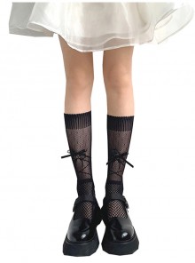 Sweet And Cool Girl Lace Hollow Hole Bow Knot Decoration Lolita Calf Half Tube Socks