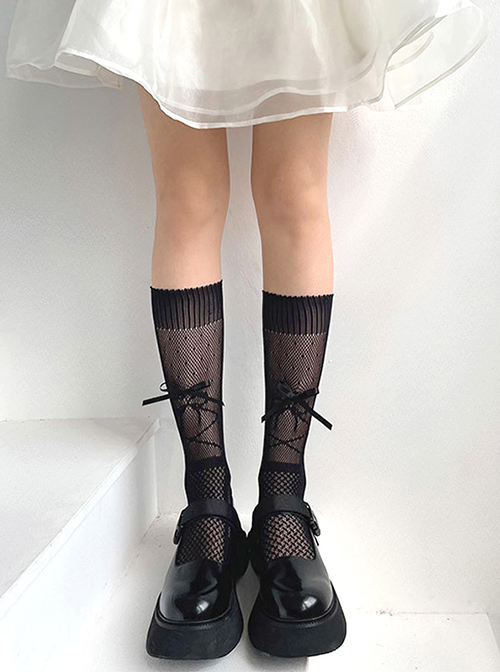 Sweet And Cool Girl Lace Hollow Hole Bow Knot Decoration Lolita Calf Half Tube Socks