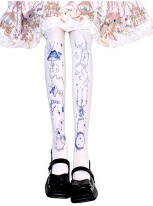 Alice In Sleepwalking Theme Pattern Printing Cute Girl Lolita White Pantyhose