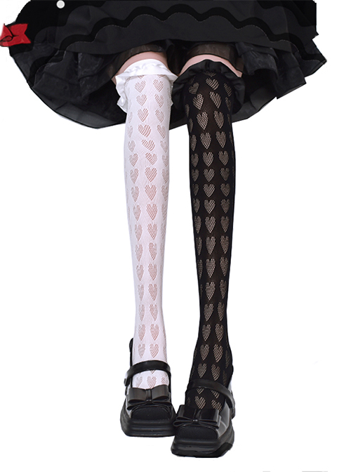 Heart Shape Hollow Personalized Color Matching Pleated Ruffle Sexy Lolita Knee Socks 