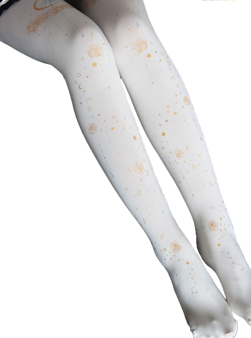 Japanese Style Cute Sweet Star And Moon Shape Bronzing Decoration Lolita Girly Pantyhose