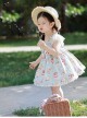 Bear Afternoon Tea Series Cute Sweet Strawberry Cake Print Jacquard Lace Hem Children Lolita Kids Sleeveless Princess Dress