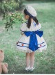 Small Navy Series Large Square Neckline Red Pentagram Decoration Bow Knot Children Lolita Kids White Short Sleeve Dress