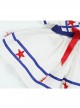 Small Navy Series Large Square Neckline Red Pentagram Decoration Bow Knot Children Lolita Kids White Short Sleeve Dress