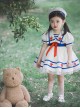 Small Navy Series Large Square Neckline Red Pentagram Decoration Bow Knot Children Lolita Kids White Short Sleeve Dress