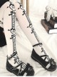 Black Heart Shape Bow Knots Print Lolita White Knit Long Knee Socks