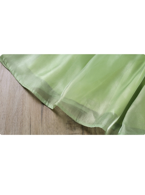 Solid Color Grass Green Streamer Yarn Cute Pleated Sweet Puff Sleeves Pearl Neckline Decoration Sweet Lolita Kids Dress