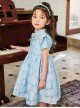 Rose Flower Embossed Texture Pleated Fluffy Hem Cute Flying Sleeves Decoction Children Lolita Kids Blue Dress