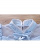 Rose Flower Embossed Texture Pleated Fluffy Hem Cute Flying Sleeves Decoction Children Lolita Kids Blue Dress