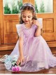 Purple Pleated Mesh Cute Sequins Bow Knots Print Decoration Flowers Children Lolita Kids Flying Sleeves Dress