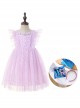 Purple Pleated Mesh Cute Sequins Bow Knots Print Decoration Flowers Children Lolita Kids Flying Sleeves Dress