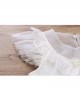 Sweet Lace Pleated Neckline Shiny Feather Silver Hem Pearl Decoration Children Lolita Kids White Mesh Dress