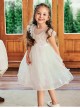 Sweet Lace Pleated Neckline Shiny Feather Silver Hem Pearl Decoration Children Lolita Kids White Mesh Dress