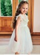 Sweet Lace Pleated Neckline Shiny Feather Silver Hem Pearl Decoration Children Lolita Kids White Mesh Dress