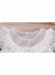 Sweet Lace Pleated Neckline Shiny Feather Silver Hem Pearl Decoration Children Lolita Kids White Mesh Dress