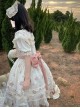 Pleated Ruffle Trim Pink Flower Print Decoration Straps Bow Children Lolita Kids Short Sleeves Dress