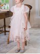 Delicate Lace Flower Embroidery Princess Temperament Mesh Children Lolita Kids Puff Sleeves Dress