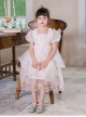 Delicate Lace Flower Embroidery Princess Temperament Mesh Children Lolita Kids Puff Sleeves Dress