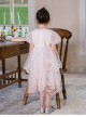 Delicate Lace Flower Embroidery Princess Temperament Mesh Children Lolita Kids Puff Sleeves Dress