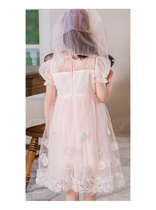 Sweet Princess Gradient Hem Colorful Jacquard Butterfly Sequin Decoration Children Lolita Kids Cute Puff Sleeves Dress