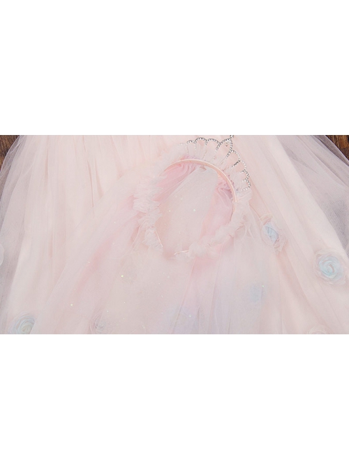 Sweet Princess Gradient Hem Colorful Jacquard Butterfly Sequin Decoration Children Lolita Kids Cute Puff Sleeves Dress