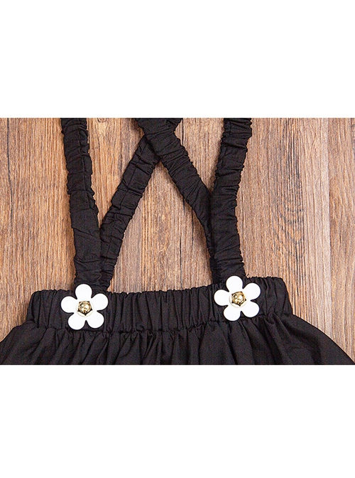 Campus Style Cotton Pleated Ruffled Doll Neckline Black Strap Pearl Decoration Children Lolita Kids Cute Dress Set