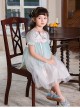 Chinese Style Cute Delicate Flower Embroidery Decoration Light Green Mesh Children Lolita Kids Short Sleeve Dress