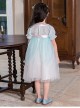 Chinese Style Cute Delicate Flower Embroidery Decoration Light Green Mesh Children Lolita Kids Short Sleeve Dress