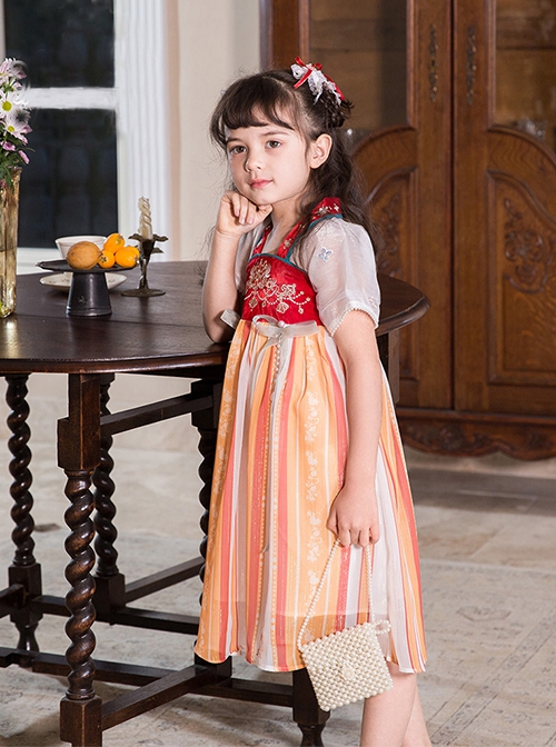Chinese Style Ancient Costume Breathable Chiffon Delicate Embroidery Bow Pendant Decoration Chest-Length Dress