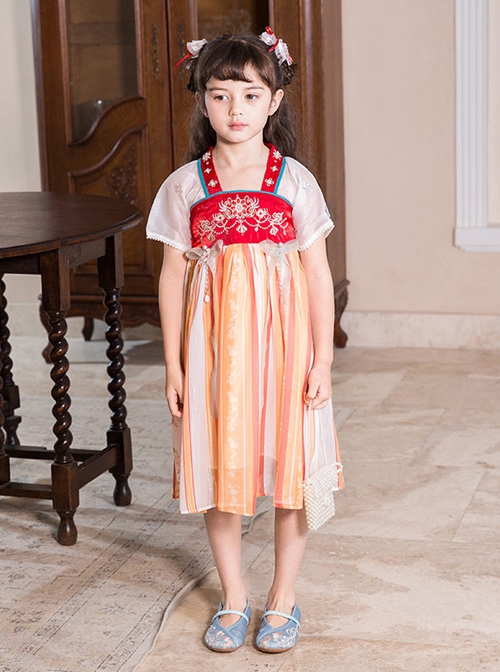 Chinese Style Ancient Costume Breathable Chiffon Delicate Embroidery Bow Pendant Decoration Chest-Length Dress